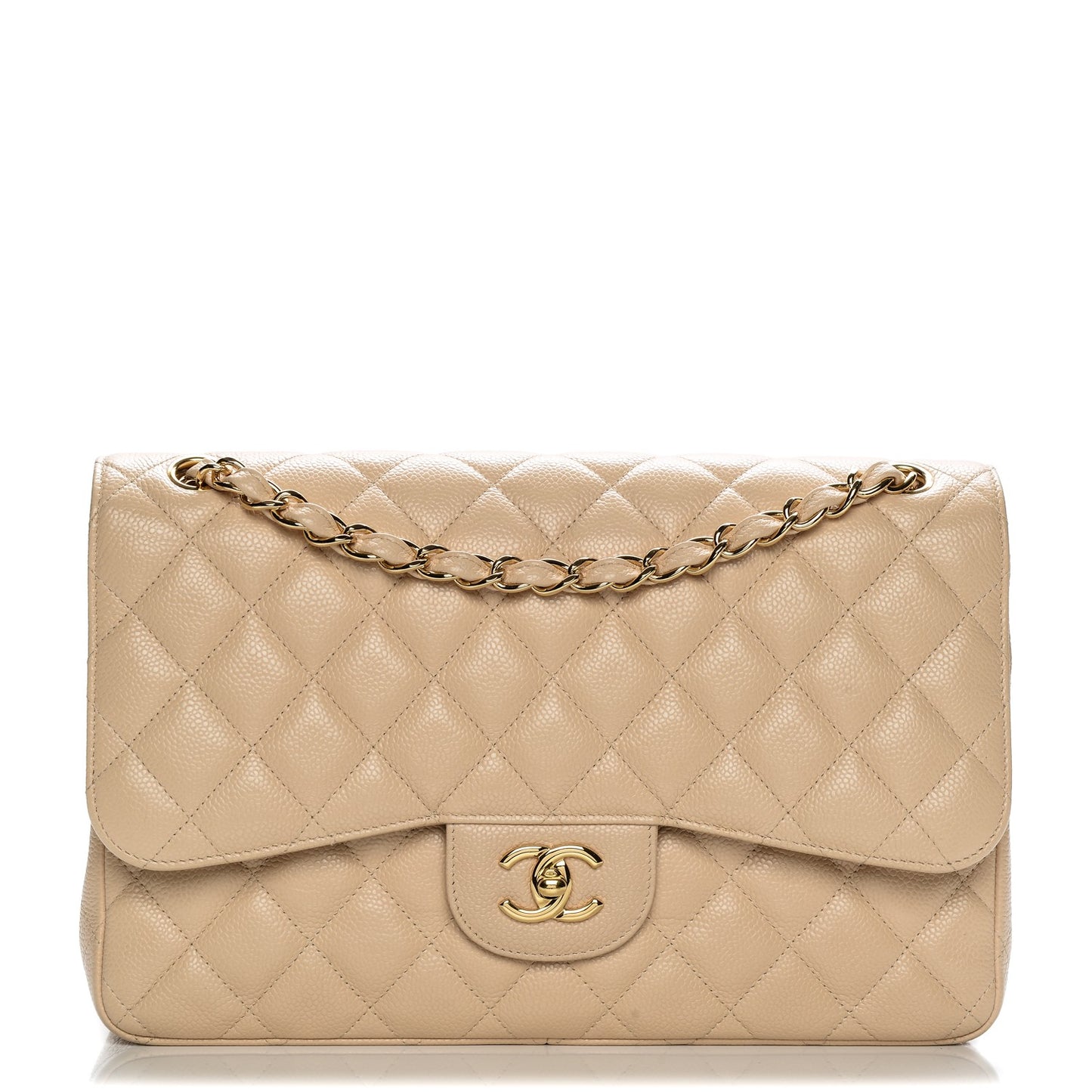 Caviar Quilted Jumbo Double Flap Beige Clair