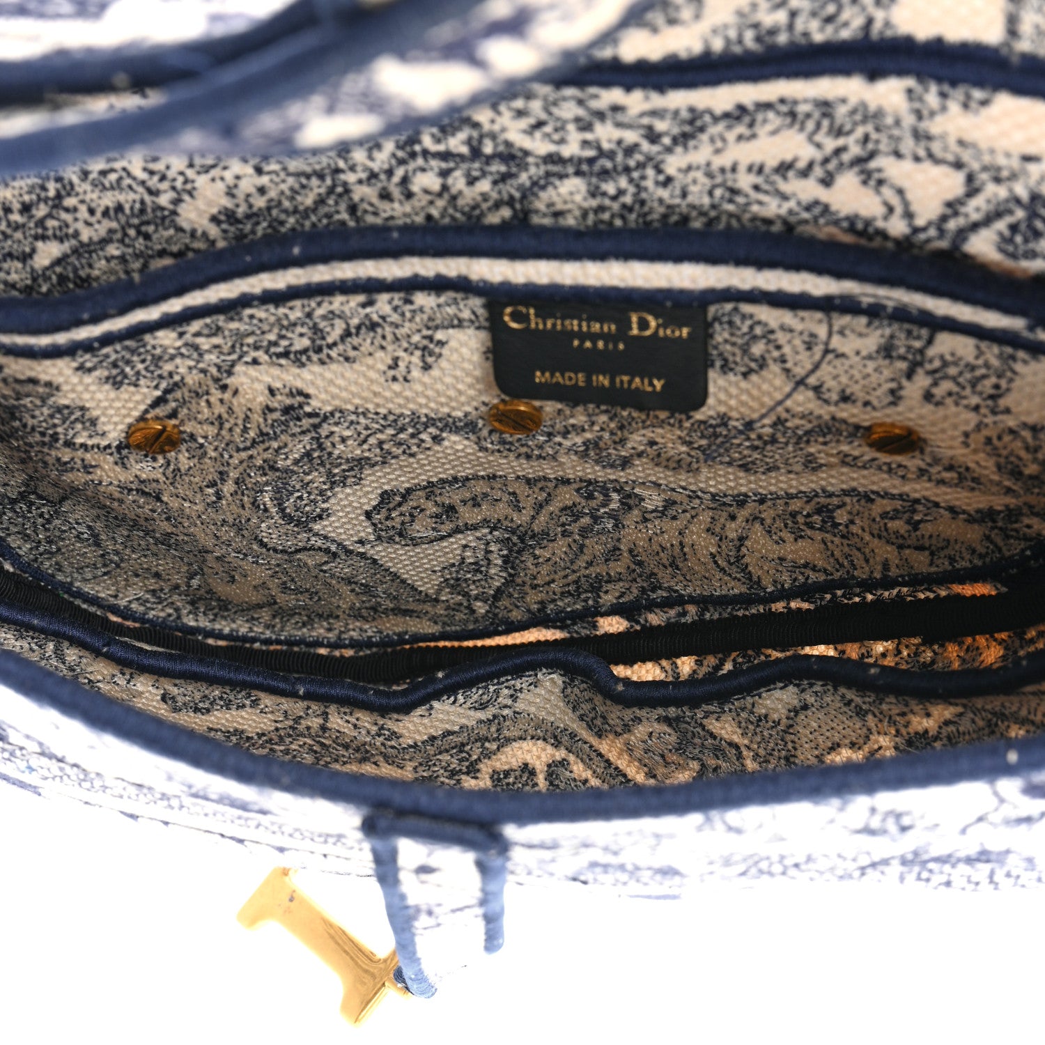 Christian Dior Canvas Embroidered Toile de Jouy Saddle Bag Blue 5 of 12
