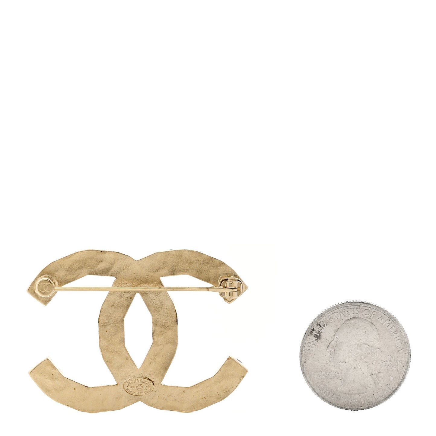 Pearl Crystal CC Brooch Gold