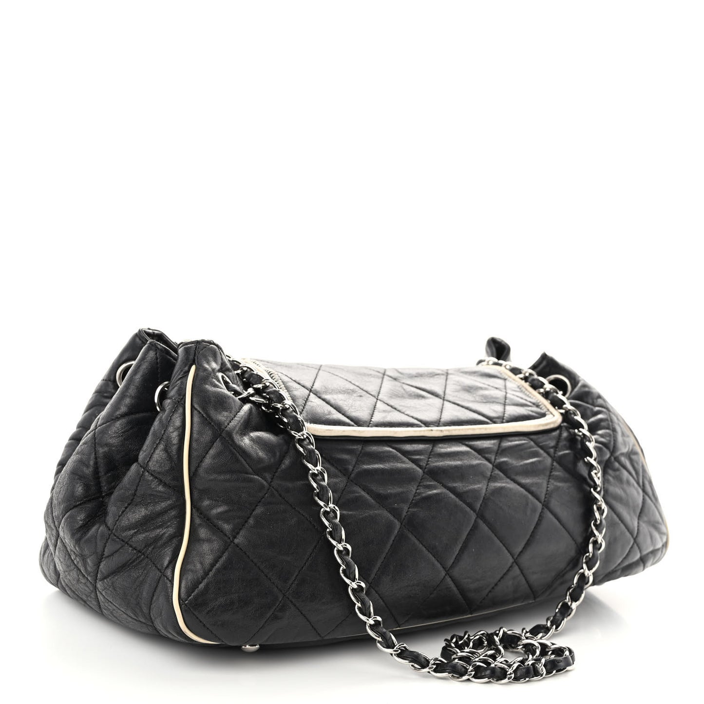 Lambskin Quilted East West Accordion Flap Black