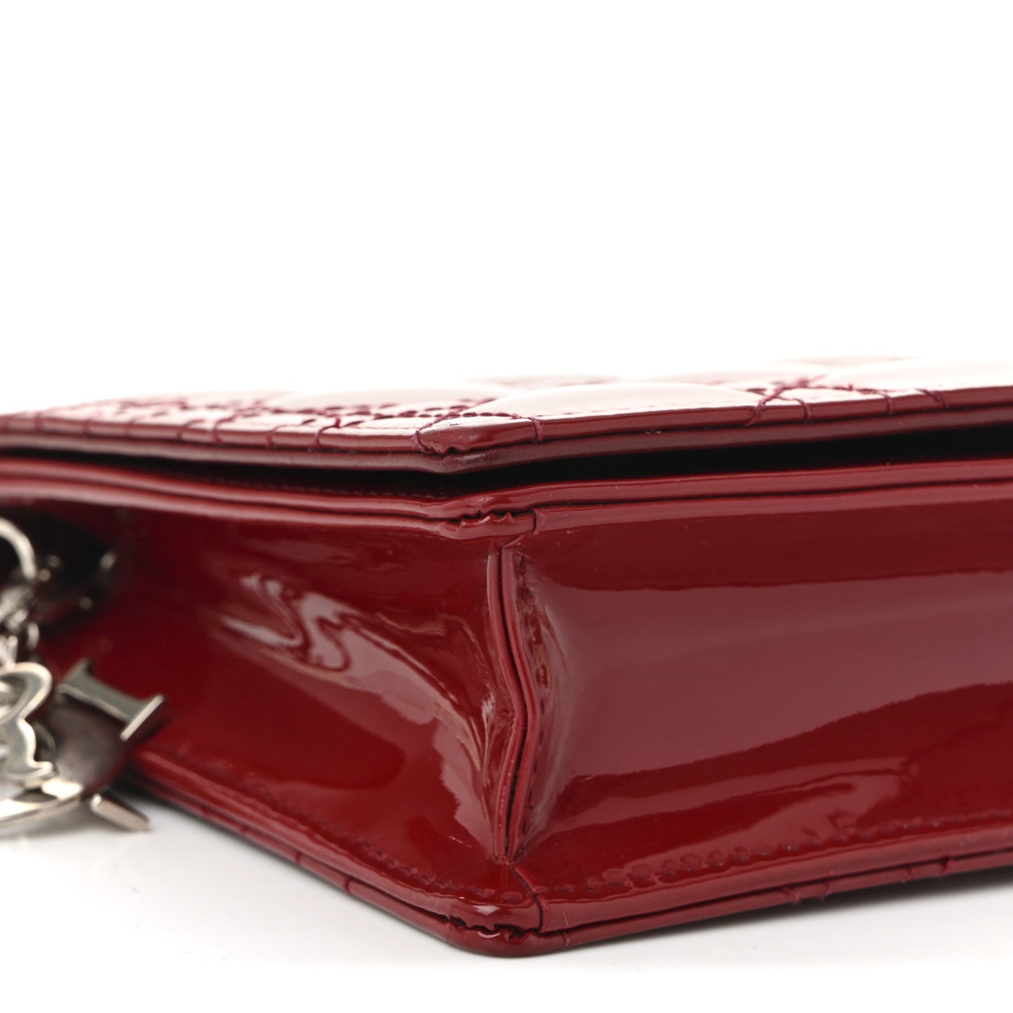 Patent Cannage Lady Dior Chain Wallet Rouge Ceris