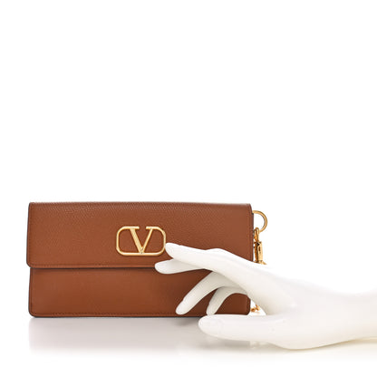 Valentino Garavani Grainy Calfskin Vlogo Wristlet Clutch Tan 2 of 7