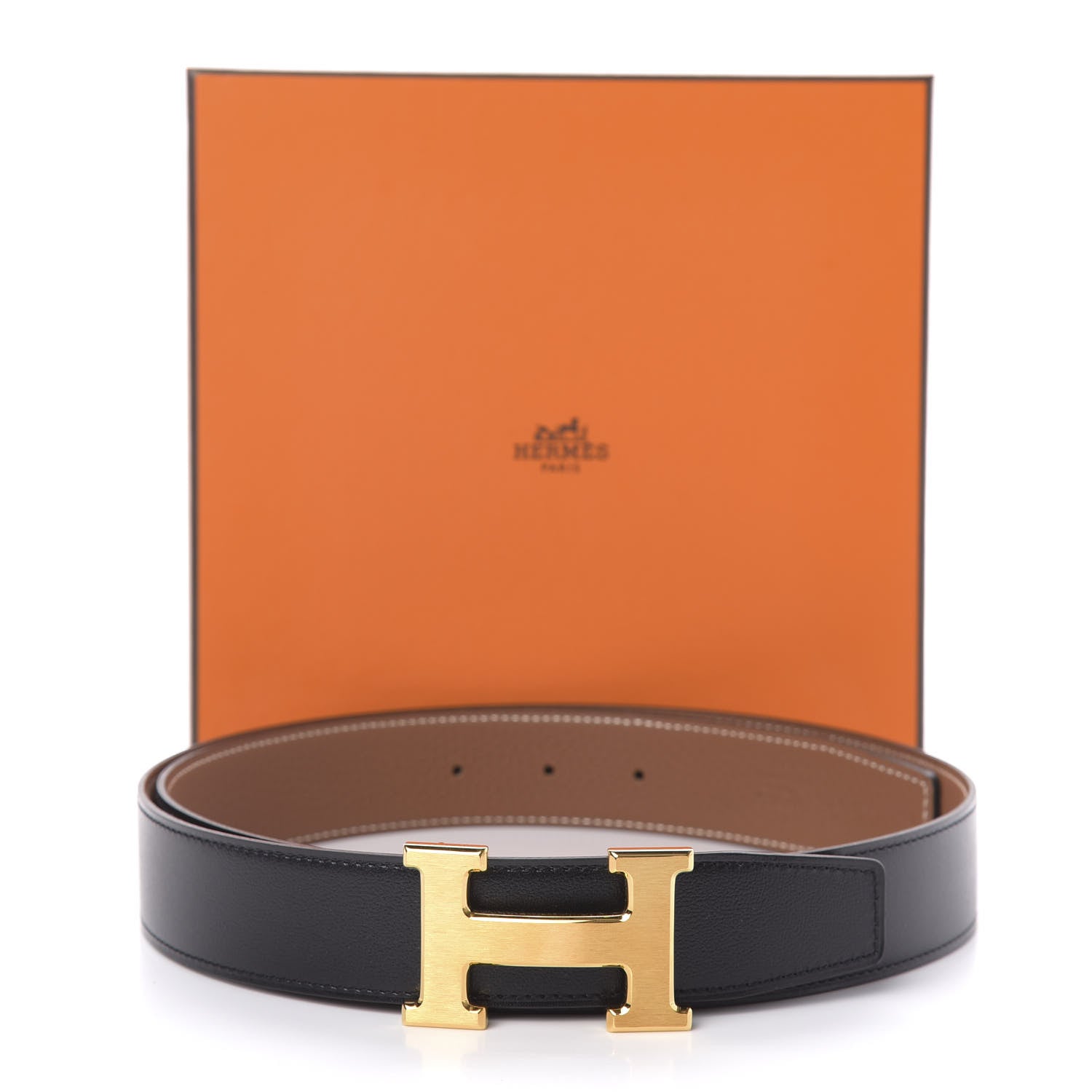 Hermes Box Togo H Belt 90 Black Gold 7 of 7