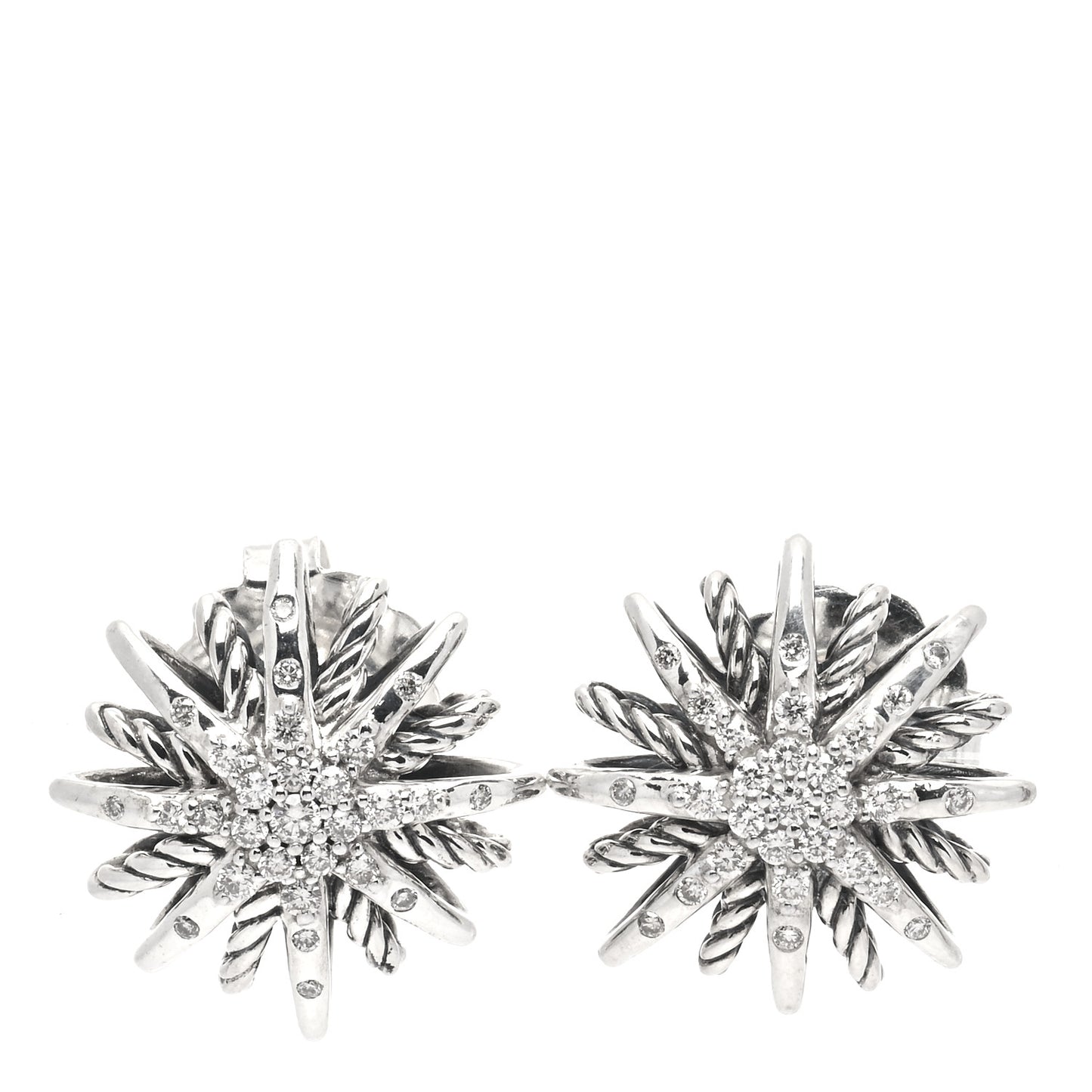 Sterling Silver Diamond 16mm Starburst Earrings