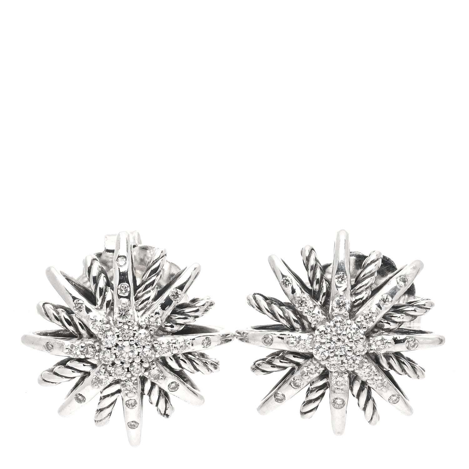 David Yurman Sterling Silver Diamond 16mm Starburst Earrings 1 of 5