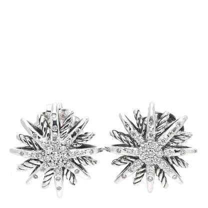 David Yurman Sterling Silver Diamond 16mm Starburst Earrings 1 of 5