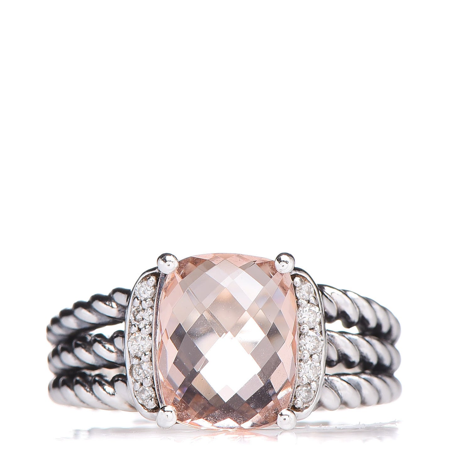 Sterling Silver Diamond Morganite 10mm Petite Wheaton Ring 54 6.75