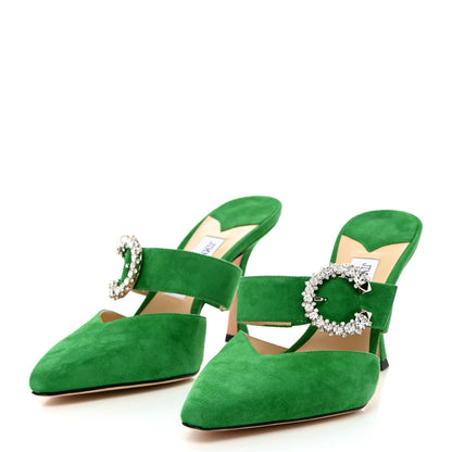 Jimmy Choo Suede Crystal Marta 90 Mules 39.5 Malachite 3 of 10