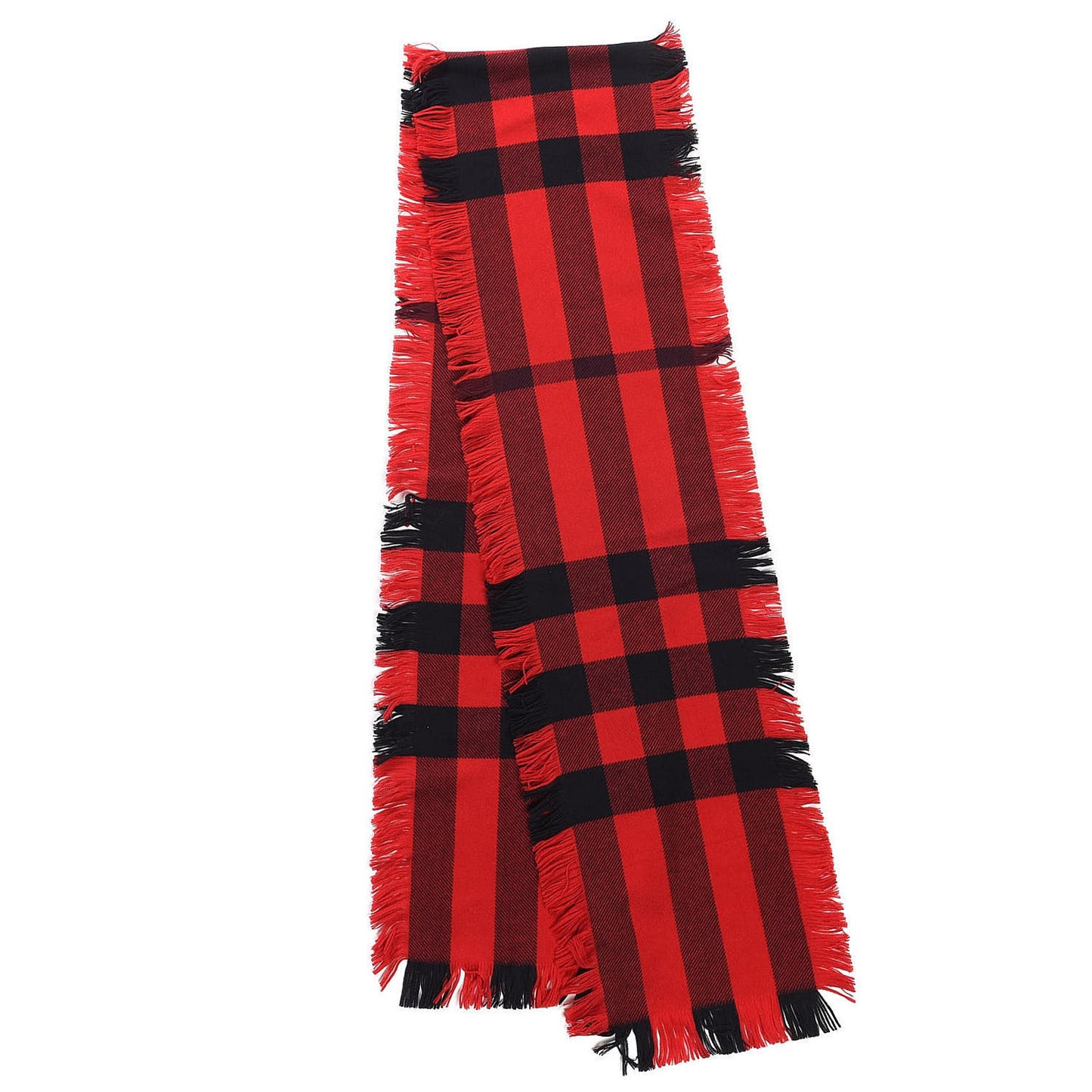 Wool Half Mega Check Fringe Scarf Red