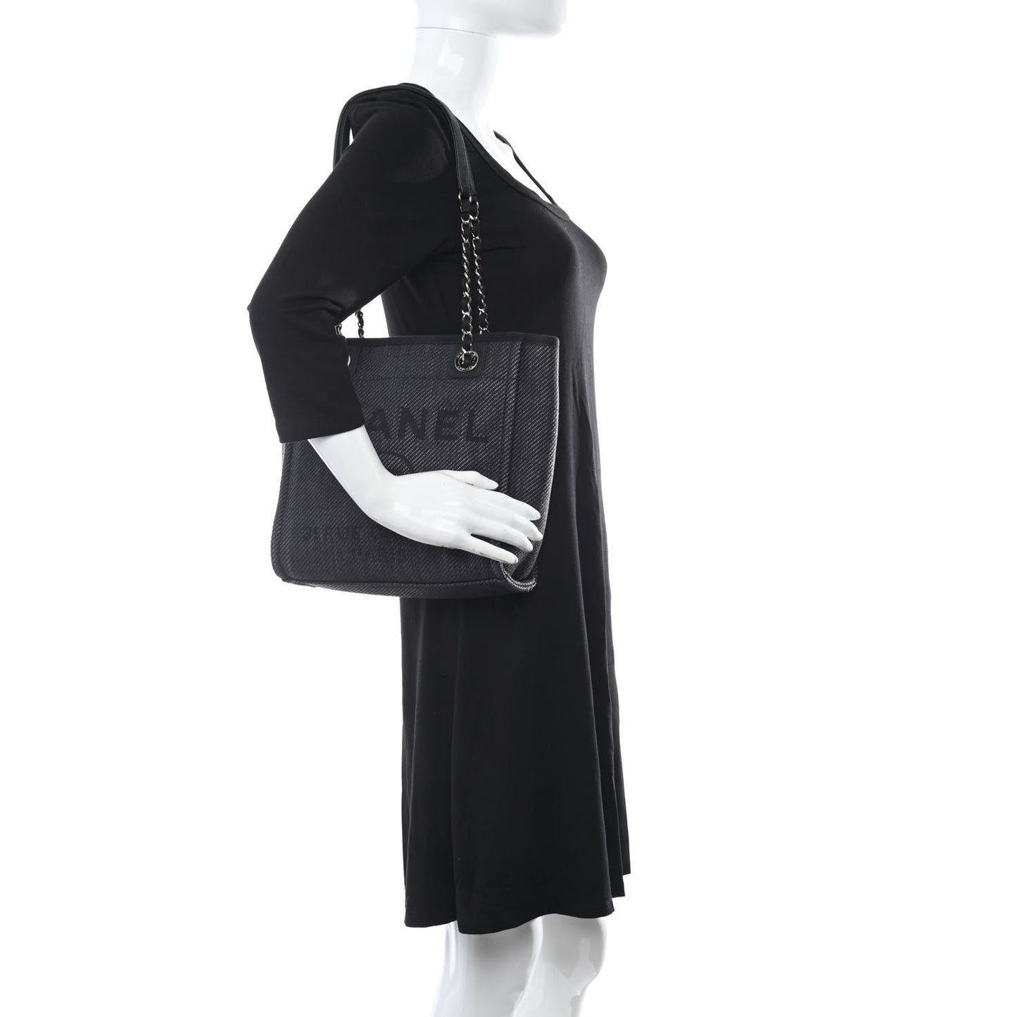 Mixed Fibers Calfskin Mini Deauville Tote Black