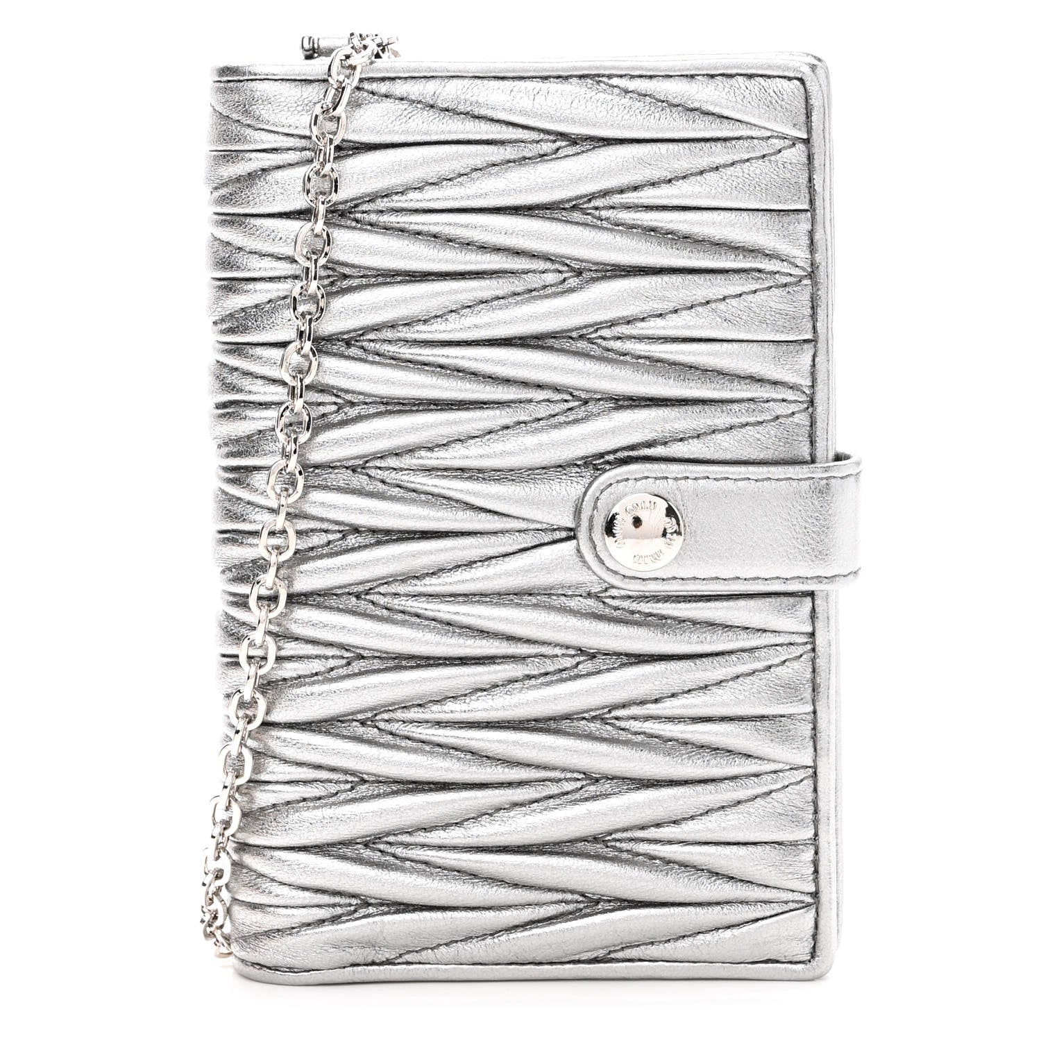 Miu Miu Metallic Nappa Matelasse Chain Card Holder Cromo 1 of 7
