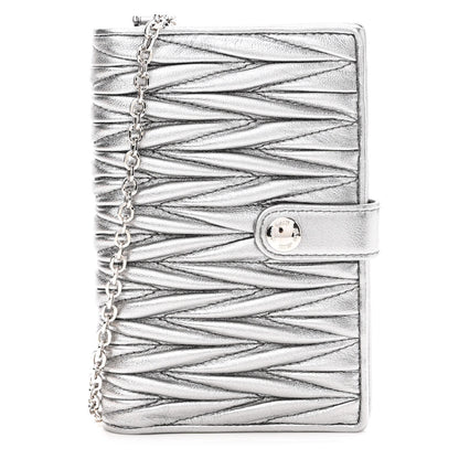 Miu Miu Metallic Nappa Matelasse Chain Card Holder Cromo 1 of 7