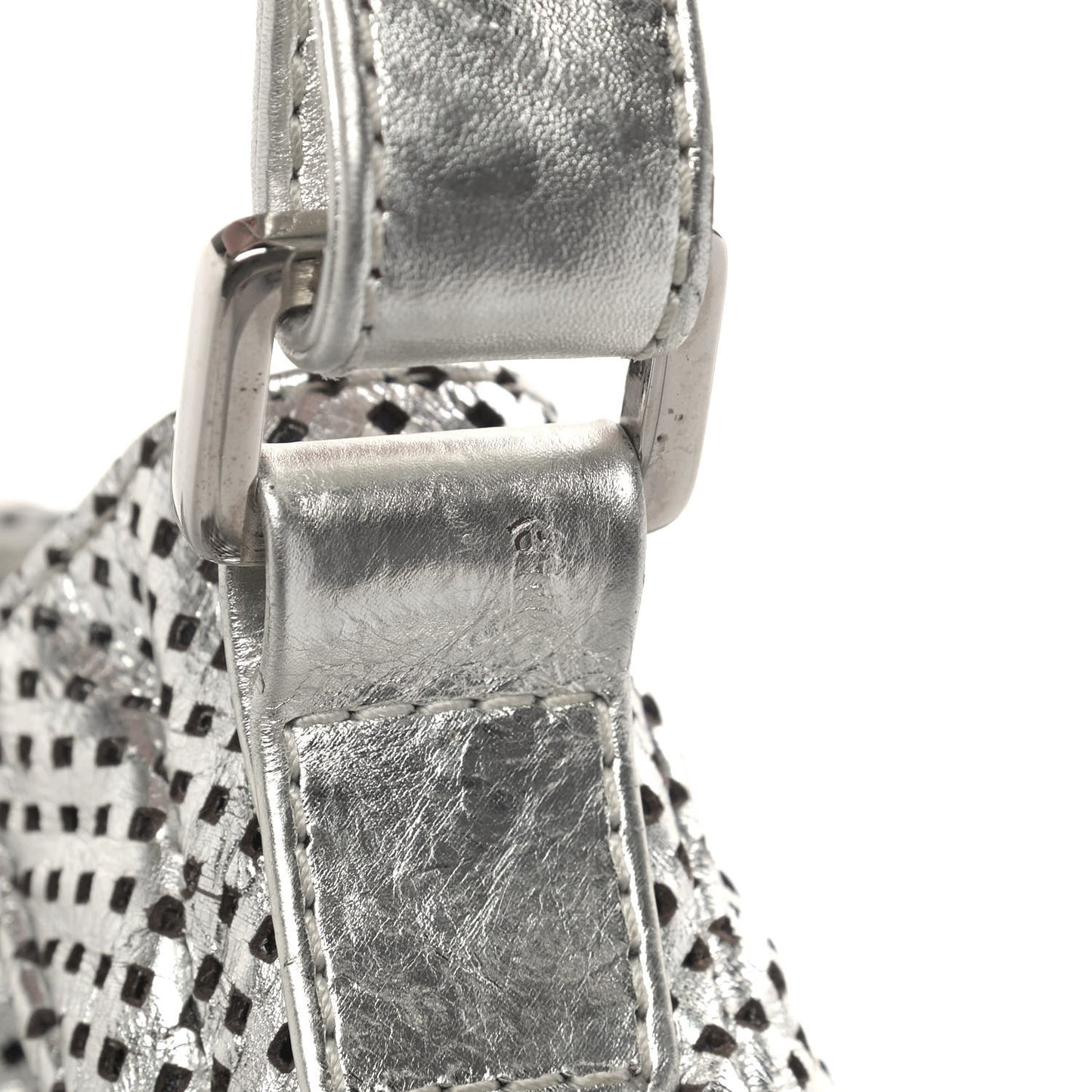 Metallic Glazed Calfskin Perforated Medium Rodeo Drive Tote Silver