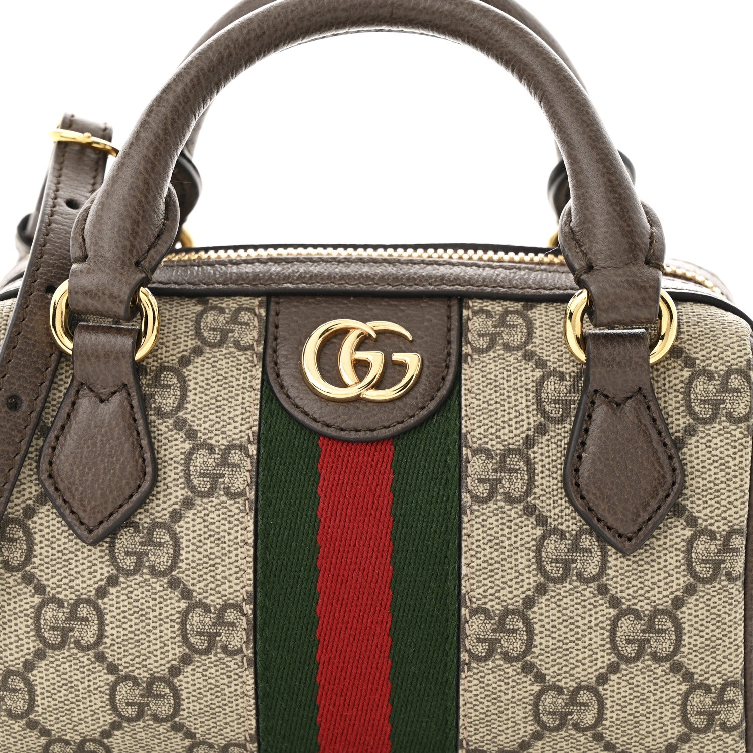 Gucci GG Supreme Monogram Textured Dollar Calfskin Web Super Mini Ophidia Top Handle Bowler Bag Beige Ebony New Acero 7 of 9