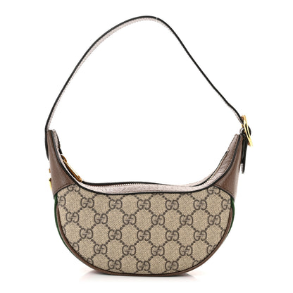 Gucci GG Supreme Monogram Textured Calfskin Web Mini Ophidia Half Moon Hobo Beige Ebony New Acero 1 of 11