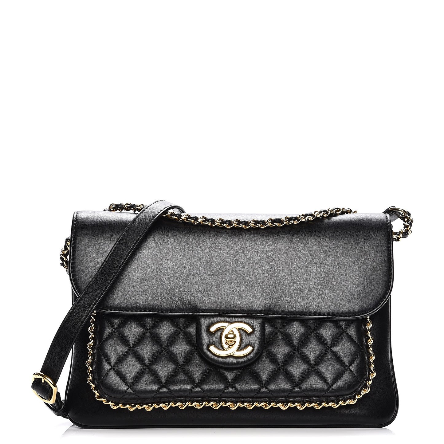 Lambskin Quilted Large CC Unchained Crossbody Black
