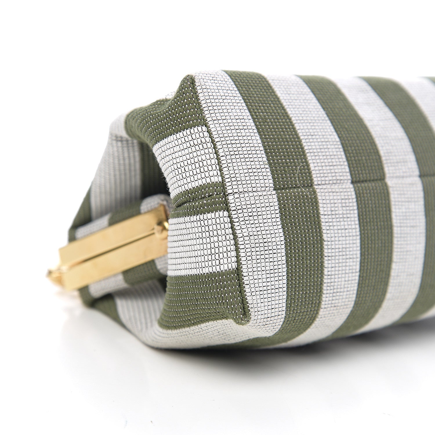 Mansur Gavriel Canvas Stripe Volume Chain Clutch Green White 7 of 8