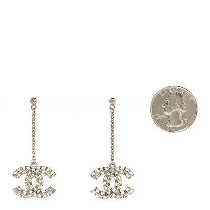 Chanel Baguette Crystal CC Drop Earrings Silver 2 of 5