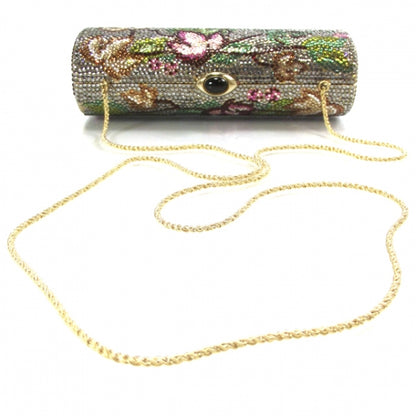 Judith Leiber Swarovski Crystal Floral Minaudiere Clutch Gold 4 of 8