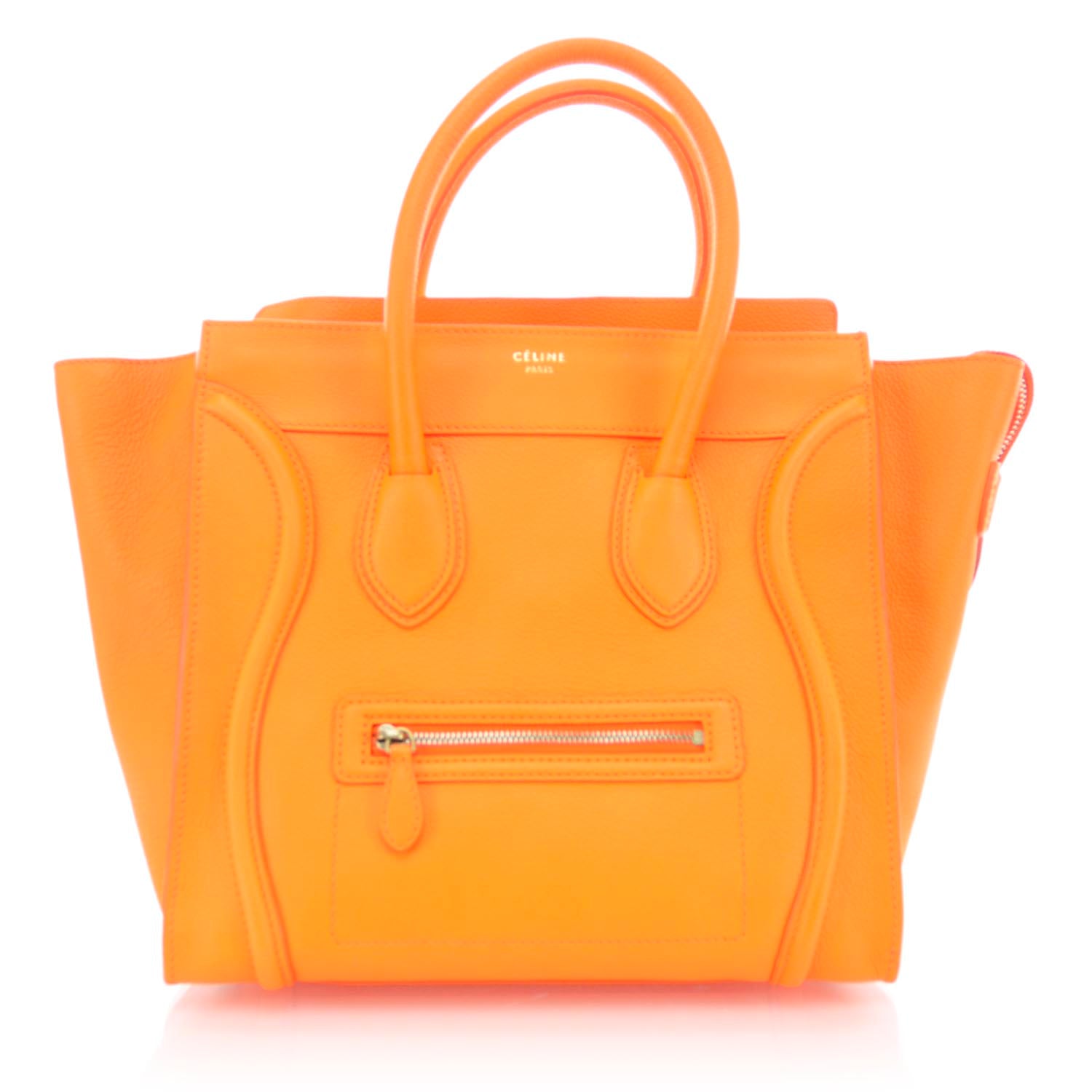 Celine Pebbled Leather Mini Luggage Bag Fluo Orange 1 of 10