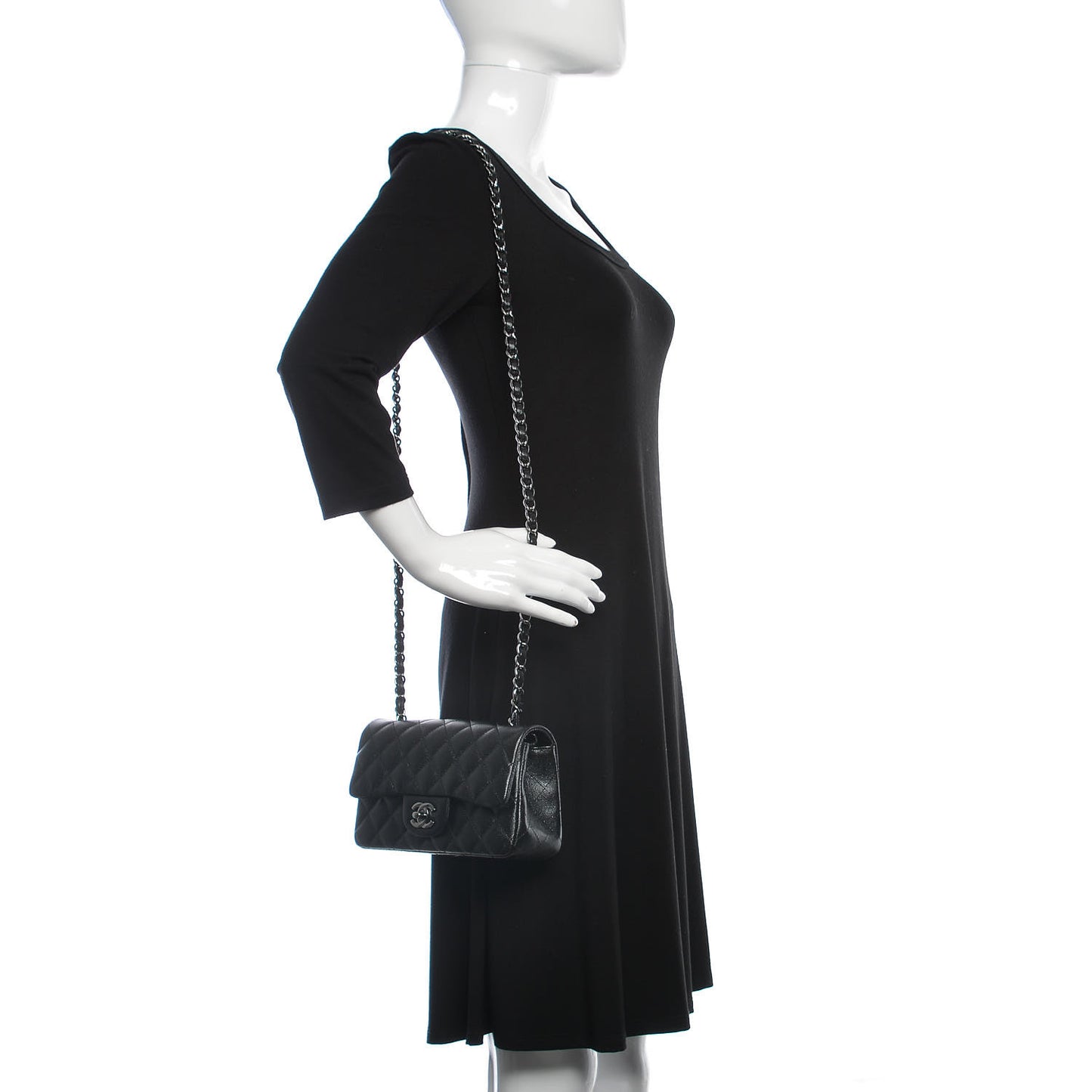 Iridescent Caviar Quilted Mini Rectangular Flap Black