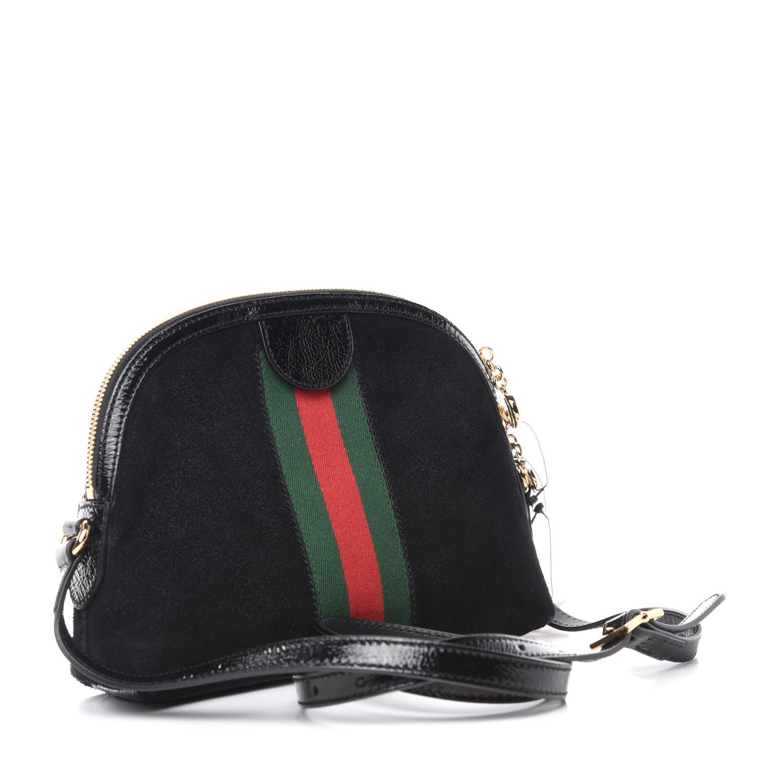 Gucci Suede Patent Web GG Small Ophidia Dome Shoulder Bag Black 3 of 11