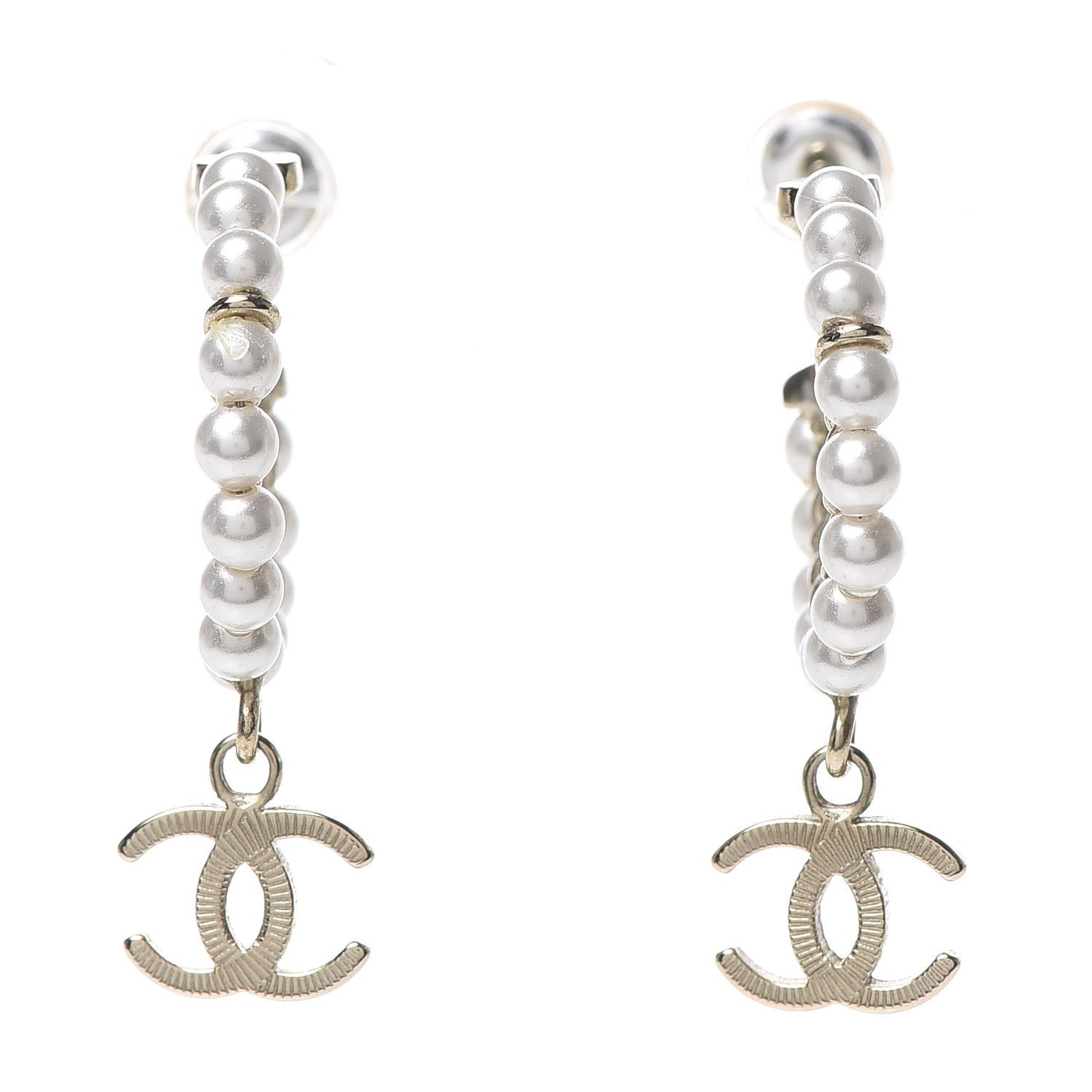 Pearl Charms CC Hoop Earrings Gold