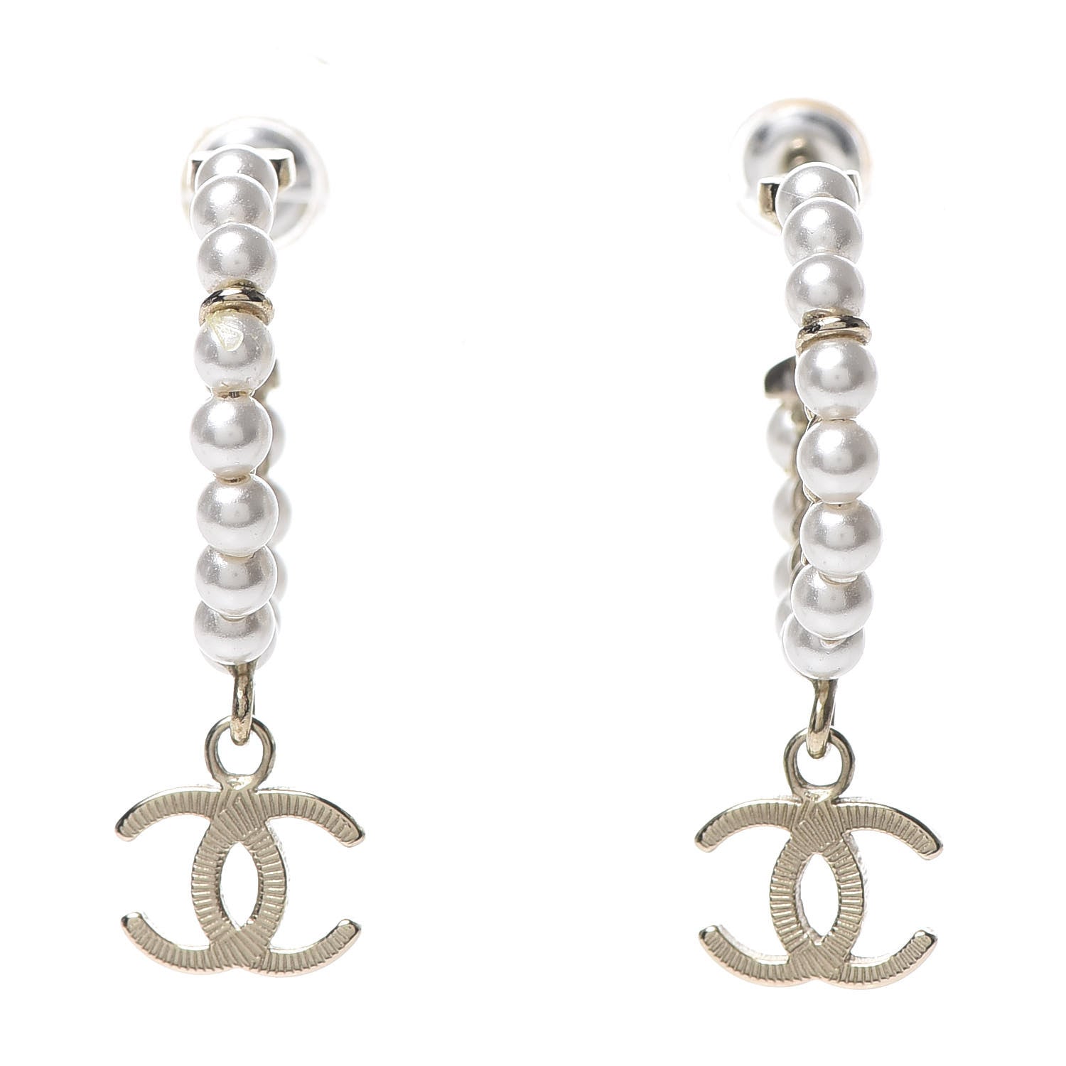 Chanel Pearl Charms CC Hoop Earrings Gold 1 of 5