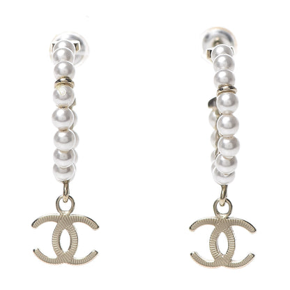 Chanel Pearl Charms CC Hoop Earrings Gold 1 of 5
