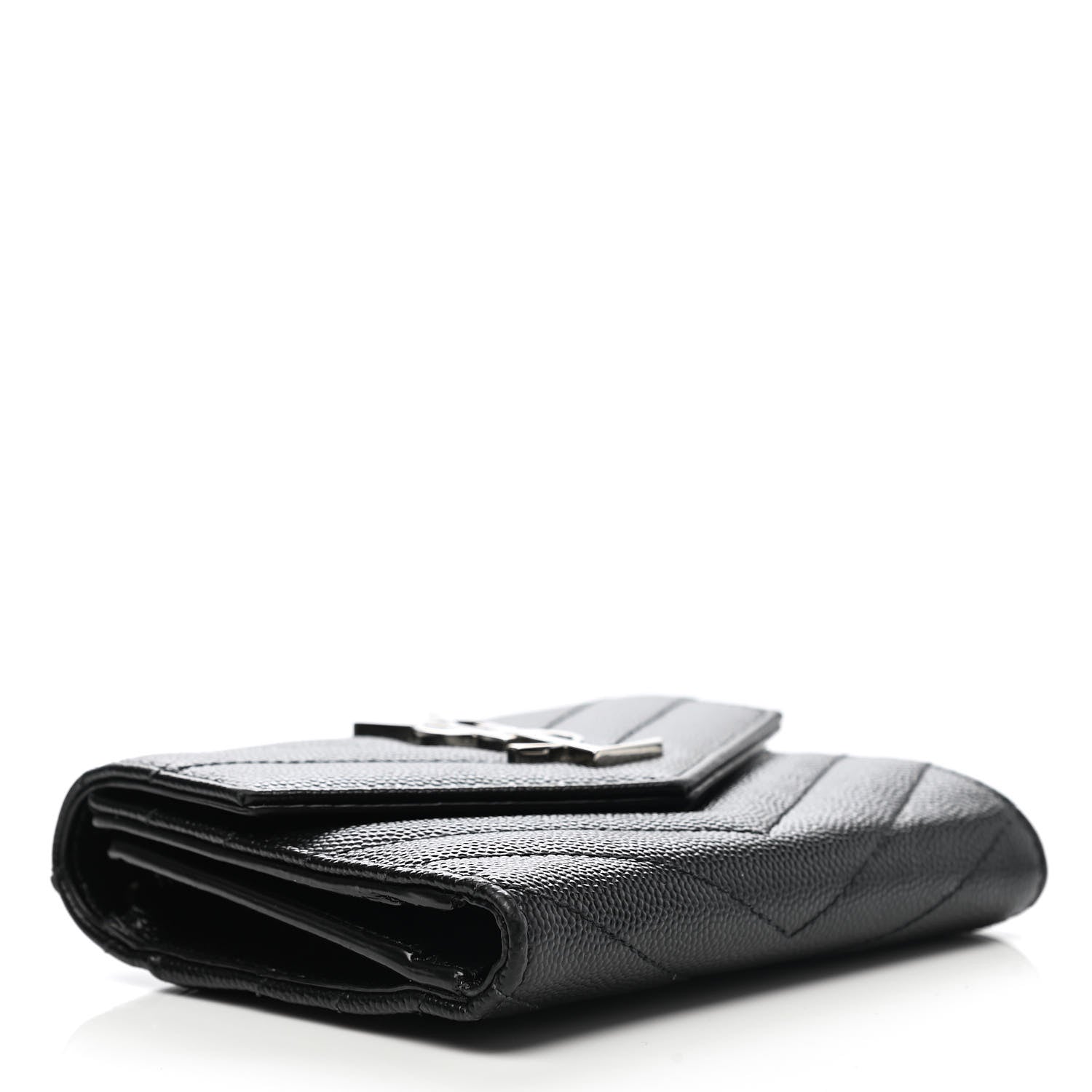 Saint Laurent Grain De Poudre Matelasse Chevron Monogram Compact Tri Fold Wallet Black 4 of 8