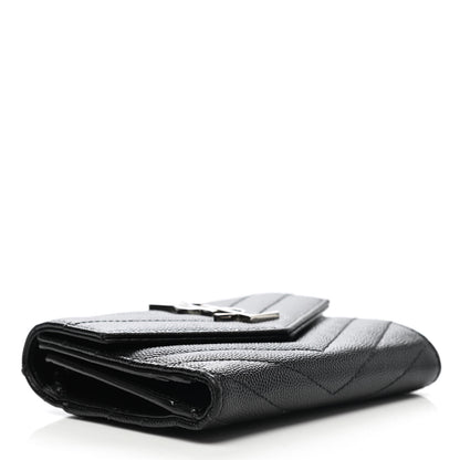 Saint Laurent Grain De Poudre Matelasse Chevron Monogram Compact Tri Fold Wallet Black 4 of 8