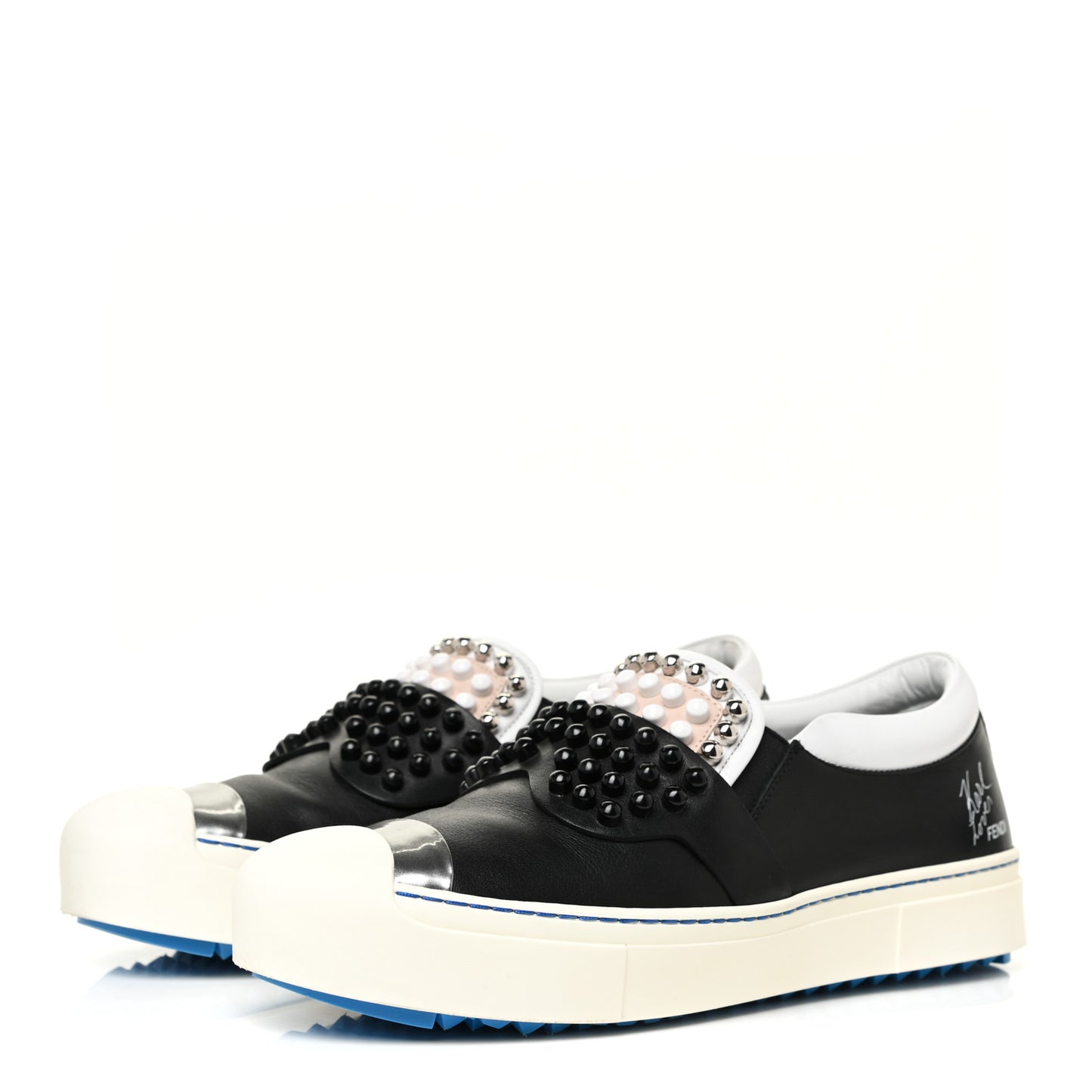 Calfskin Studded Karlito Slip On Sneaker 40 Black