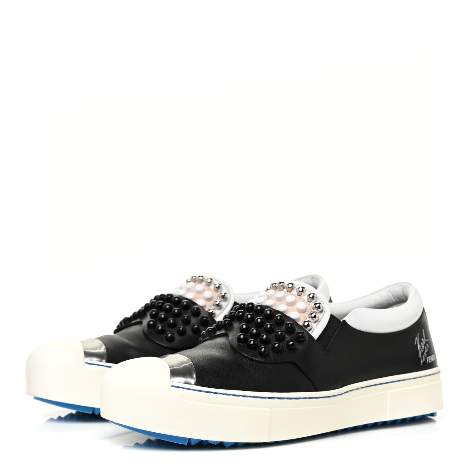 Fendi Calfskin Studded Karlito Slip On Sneaker 40 Black 3 of 15