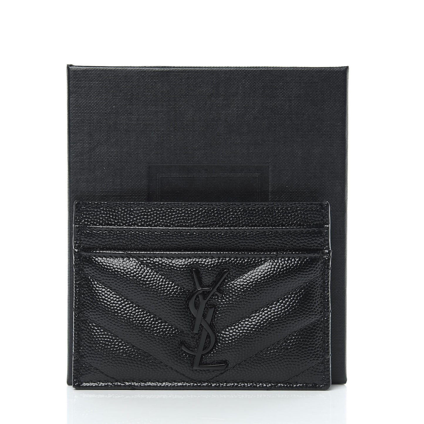 Grain De Poudre Matelasse Chevron Monogram Credit Card Case Black