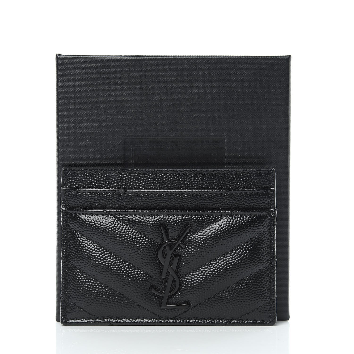 Saint Laurent Grain De Poudre Matelasse Chevron Monogram Credit Card Case Black 8 of 8