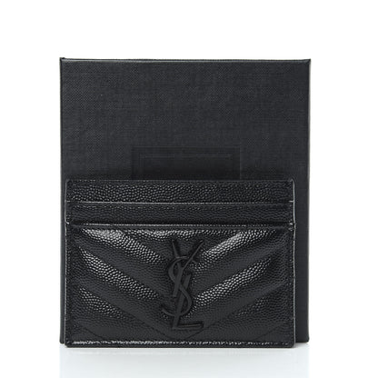 Saint Laurent Grain De Poudre Matelasse Chevron Monogram Credit Card Case Black 8 of 8