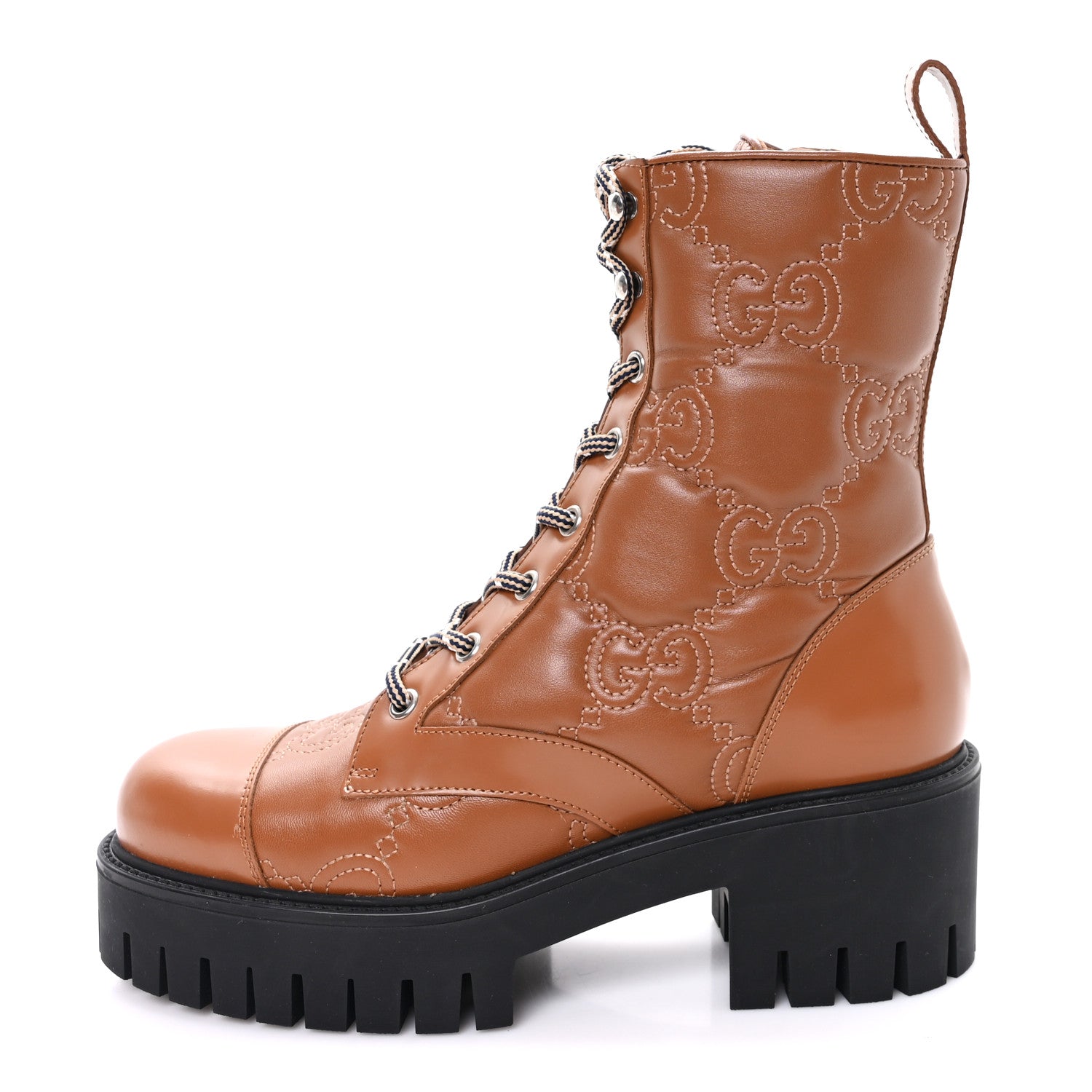 Gucci Cordovan Lux Nappa GG Matelasse Lace Up 60mm Combat Boots 37.5 Dark Hazel Brown 1 of 9
