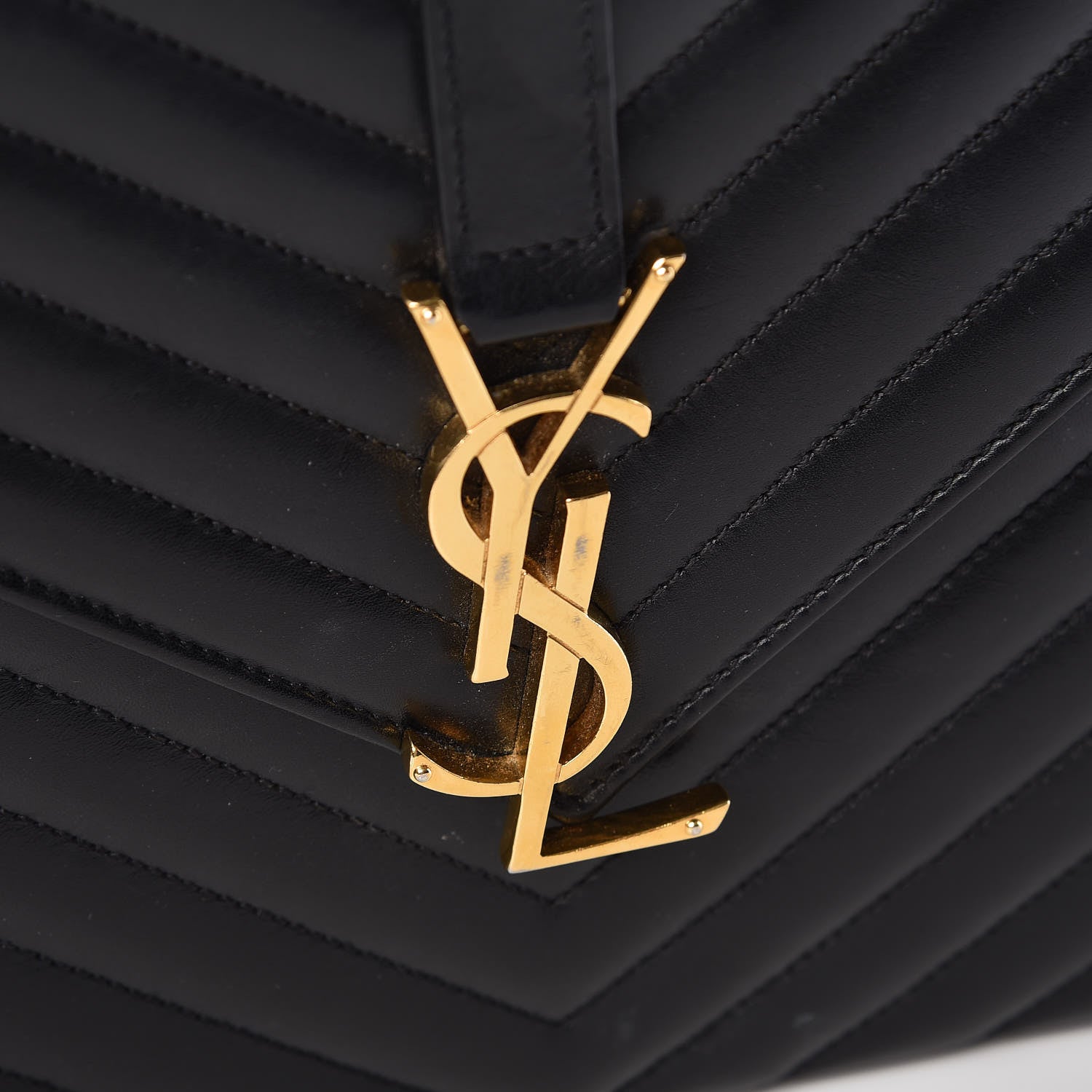 Saint Laurent Smooth Calfskin Matelasse Chevron Large Monogram Satchel Black 8 of 11