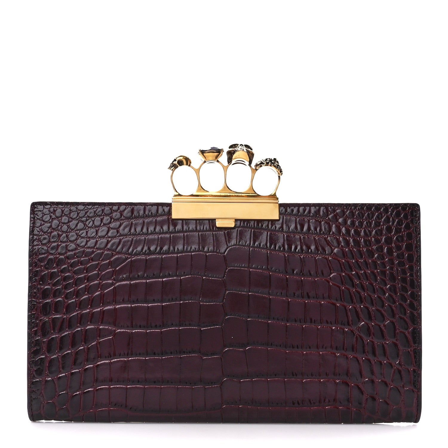 Alexander McQueen Calfskin Crocodile Embossed Knuckle Flat Clutch Burgundy 1 of 11