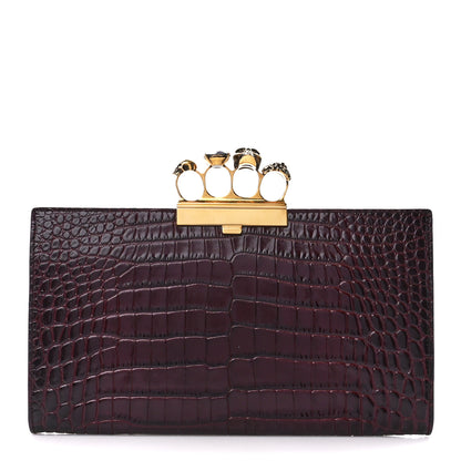 Alexander McQueen Calfskin Crocodile Embossed Knuckle Flat Clutch Burgundy 1 of 11