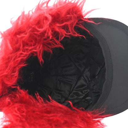 Prada Re-Nylon Curly Faux Fur Mens Ear Flap Baseball Hat M Black Cerise 7 of 9