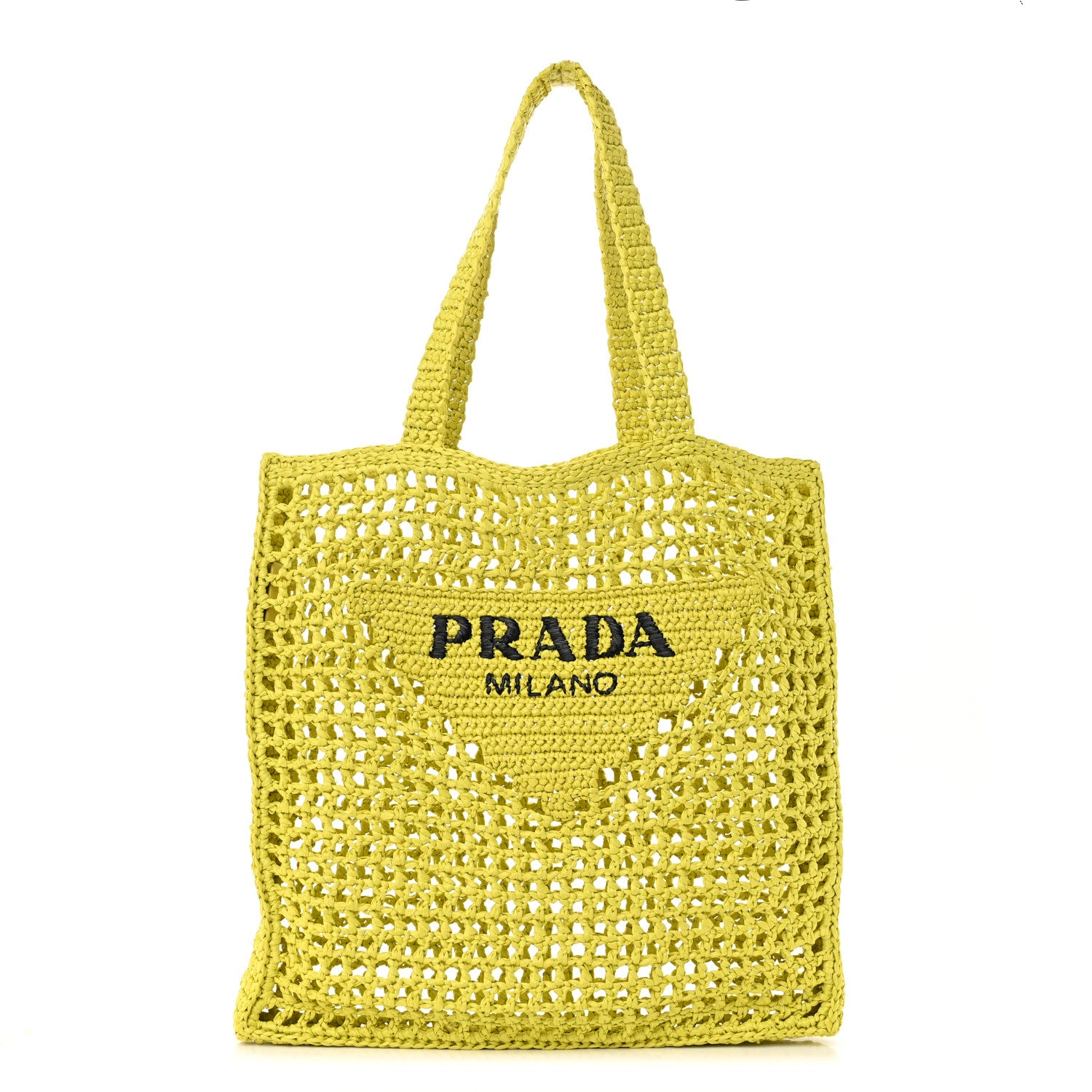 Prada Yarn Raffia Effect Crochet Logo Embroidered Tote Bag Cedro 1 of 10