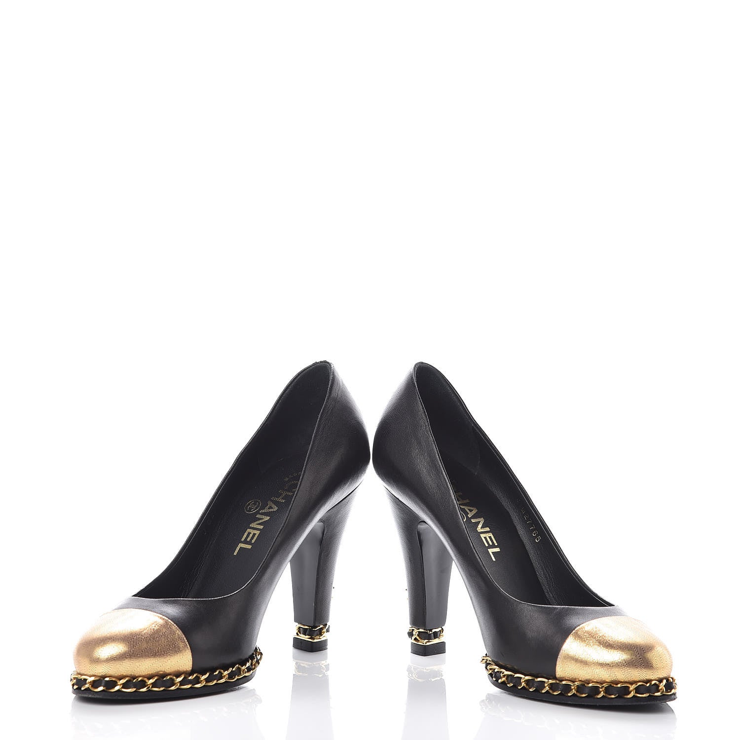 Chanel Lambskin Chain Around Cap Toe Pumps 36.5 Black Gold 6 of 13