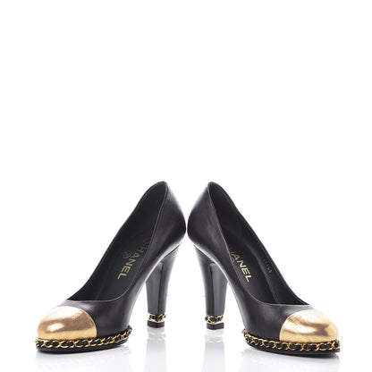 Chanel Lambskin Chain Around Cap Toe Pumps 36.5 Black Gold 6 of 13
