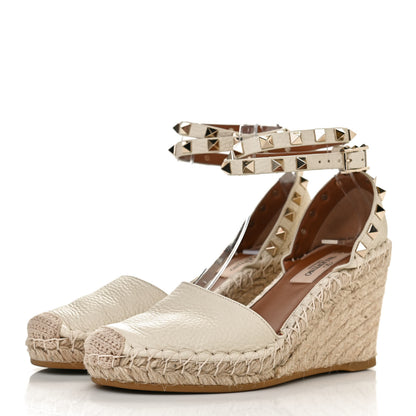 Valentino Garavani Grained Calfskin Rockstud Ankle Wrap Espadrille 15/85mm Wedges 35 Light Ivory 3 of 9
