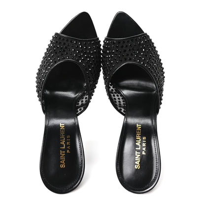 Saint Laurent Tulle Strass Gippy 110 Mule Sandals 38 Black 2 of 9