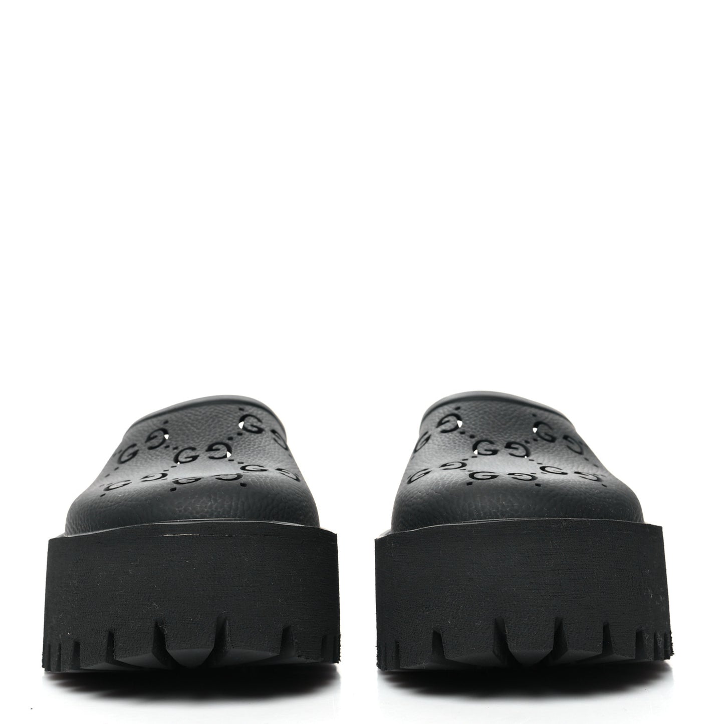 Rubber GG Monogram Perforated Elea Platform 55mm Lug Sole Sandals 39 Black
