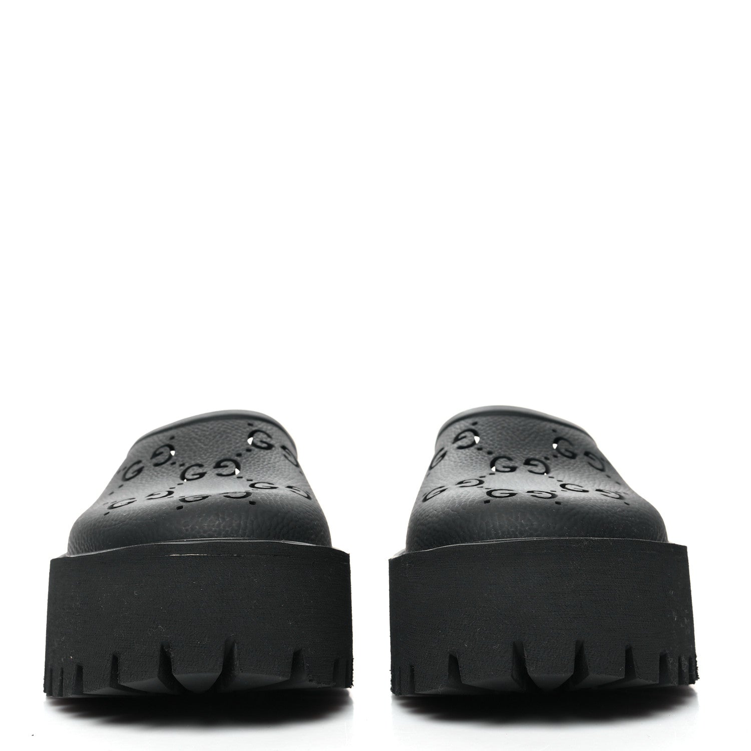 Gucci Rubber GG Monogram Perforated Elea Platform 55mm Lug Sole Sandals 39 Black 2 of 9