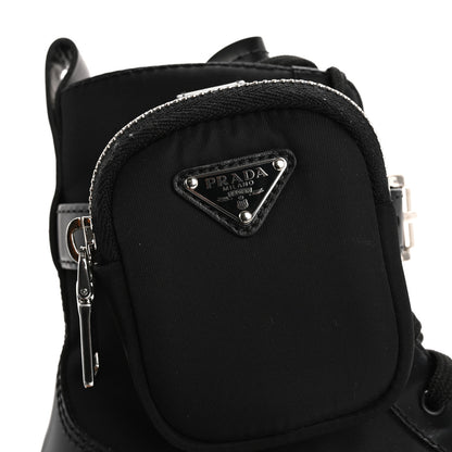 Prada Spazzolato Rois Re-Nylon Metal Triangle Logo Monolith Pouch Pocket 55mm Boots 37 Black 14 of 16