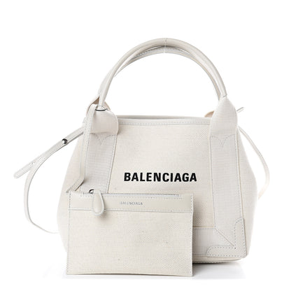 Balenciaga Cotton Canvas Calfskin Navy Cabas XS Off White 1 of 7